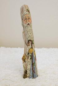 Small Santa in Off-White Robe, hand painted on cypress knee 187//280