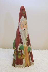 Medium Santa in Red Robe hand painted on cypress knee 187//280