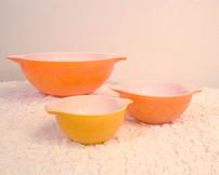 Vintage Orange and Yellow Pyrex Bowls, set of 3 202//162
