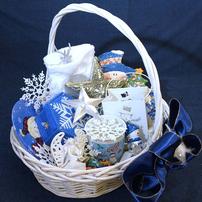 White Christmas Basket Filled with ornaments 202//202