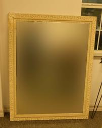 Large Beveled Mirror with Light colored frame 202//253