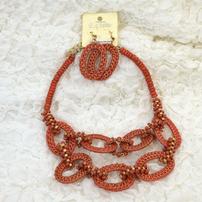 Woven orange necklace and earrings 202//202