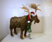 Large Standing Plush Christmas Moose with Santa Hat 202//162