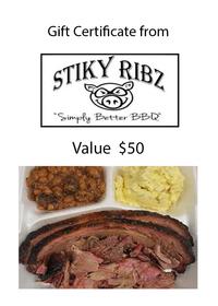 $50 Gift Certificate to Stiky Ribz BBQ 200//280