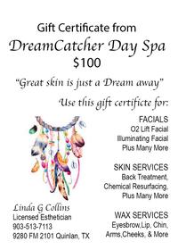 Dream Catcher Day Spa Gift Certificate for $100 200//280