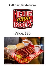 $30 Certificate for Terrell Hickory Roots BBQ 200//280