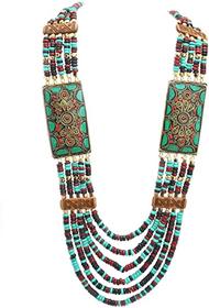 Multi Strand Wooden Bead Tibetian Necklace 33" 190//280