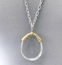 Matte Silver Long Chain Oval Gold Multi Metal String Necklace 31" Length 202//213