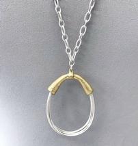 Matte Silver Long Chain Oval Gold Multi Metal String Necklace 31" Length 202//213