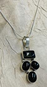 Black Onyx and Jasper 4 Stone Necklace Set in Sterling Silver  151//280