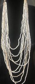 Multi Strand Silver Tan Clear Beaded Necklace on Leather Cord 119//280