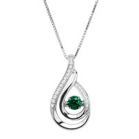Sterling Silver and Gold Lab Created Diamond and Emerald Necklace 202//202