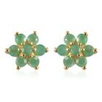 Yellow Gold Over Sterling Silver Raw Emerald Stud Earrings 202//202