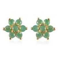Yellow Gold Over Sterling Silver Raw Emerald Stud Earrings 202//202