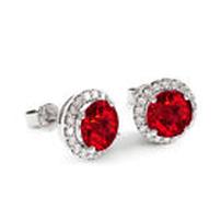 Sterling Silver Red and White Topaz Halo Earrings 202//202