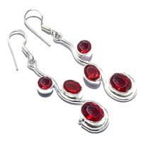 Three Stone Garnet Drop Sterling Silver Earrings 202//202