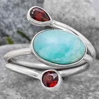 Natural Paraiba Amazonite and Garnet Sterling Silver Ring Size 7 202//202