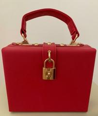Italian Designer Small Lock Box Sassy Handbag in Deep Coral 6" x 8" x 3" 202//239