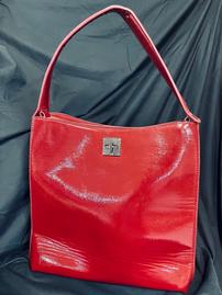 Italian Leather Smashingly Beautiful Deep Red Handbag with Pewter Clasp 13" x 11.5" 202//269