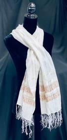 White Scarf/Shawl with Greek Symbols and Tassels 18" x 64" 135//280