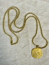 14K Gold Sterling Silver Ancient Roman Coin Necklace 24"  202//269
