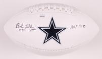 Bob Lilly Signed Dallas Cowboy Hall of Fame Football in Glass Display Case 202//117