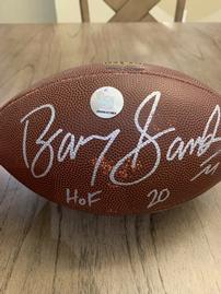 Barry Sanders Signed Football in Glass Display Case 202//269