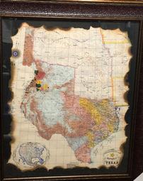 1845 Republic of Texas Cattle Trail With Burnt Edges 39" x 33" 202//255