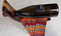 Handmade from Belize Wine Bottle Holder Made From Brazilian Hardwood with 4 Handmade Fabric Coasters 202//121