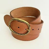 Fossil Brown Leather Belt, 36" Size M with Gold Oval Buckle 202//202
