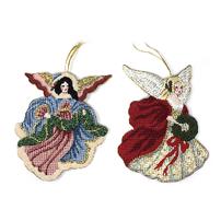 Set of two needlepointed angel ornaments 202//202