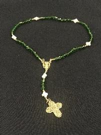 Rosary with green crystals and white stone Crusader crosses 202//269