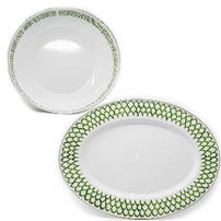 Green scallop enamel oval serving platter and large serving bowl 202//202