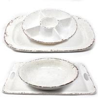 Rustic outdoor melamine serving set: platter, tray, serving bowl, chip & dip 202//202
