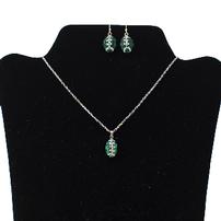 SJ football bling jewelry: green crystal football earrings and pendant set 202//202