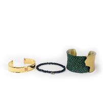 Rustic cuff gift set: metallic gold stingray with gold, Emerson micro mixed 202//202
