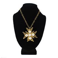 Link chain necklace with large Maltese cross pendant with freshwater pearls 202//202