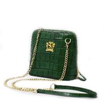 Small green croc-embossed handbag with gold chain strap 202//202