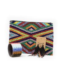 Jewel colors set with a multicolored beaded clutch, cuff, white crystal 202//202