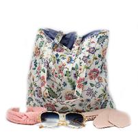 Floral shopping tote, knotted headband, Helena woven bow belt in Bermuda pink, 202//202