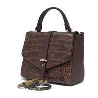 Chocolate brown crocodile embossed handbag and set of three horn bracelets 202//202