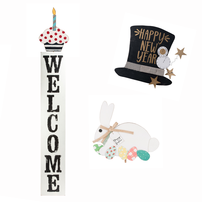 Wooden Welcome Sign w/Cupcake, Easter and New Years Toppers 202//202