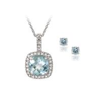 4ct Blue Topaz and Lab Created Diamond Necklace and Stud Earrings Set 202//202