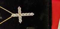  14K Yellow Gold layered 1ct Diamond Cross Necklace 202//98