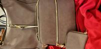  3 piece Taupe Tote with Gold Zipper Accents with Shoulder Strap Interior Purse and Wallet  202//98
