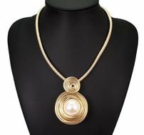 Gold Coil Necklace with Faux Pearl 202//189