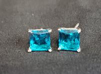 2ct Princess Cut Lab Created Blue Diamond 14k White Gold Solitare Stud Earrings 202//149