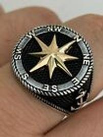 Black Gold and Silver Compass Star Ring 202//269