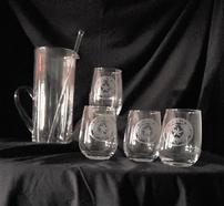 4 Etched State of Texas Seal Stemless Glasses with Glass Pitcher and Stirrer 202//186