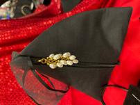 Black Satin Triangle Evening Wristlet with Pearl Accents 202//151